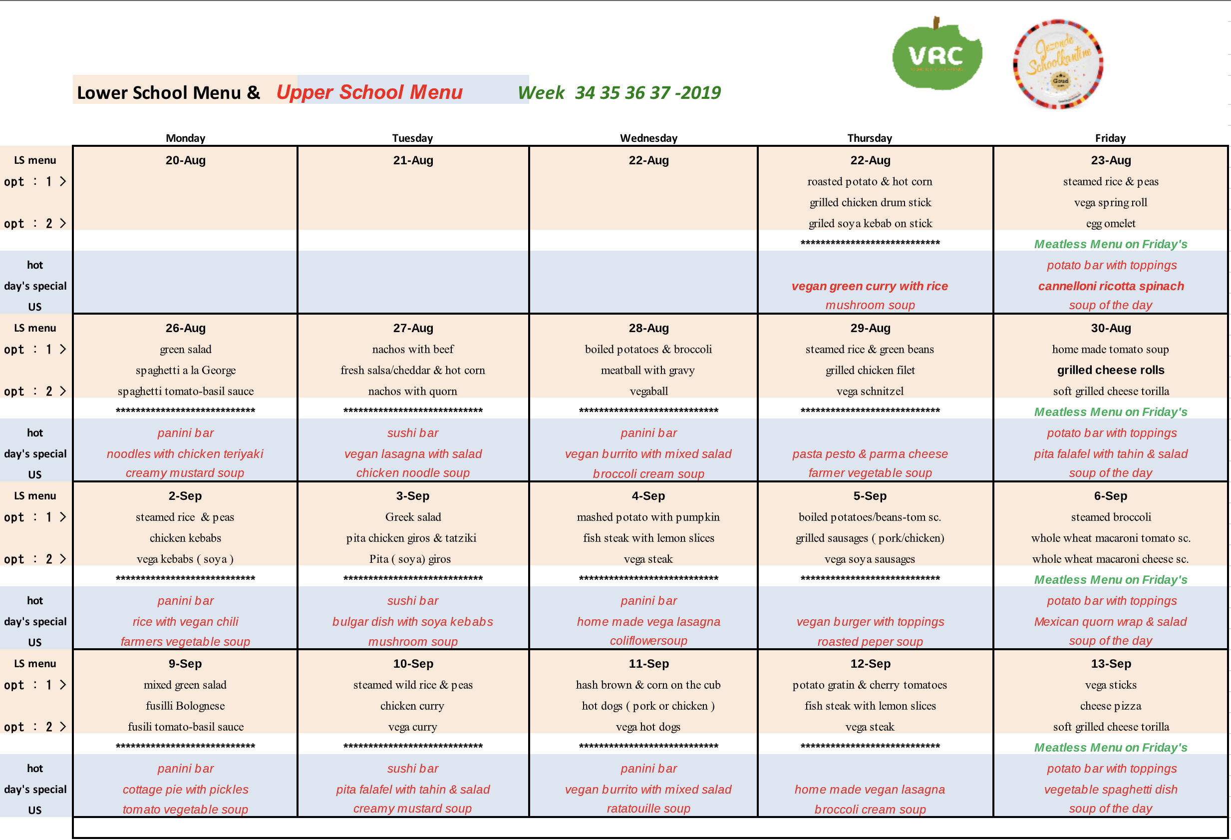 Lunch Menu – International School of Amsterdam